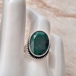 Stunning Genuine Raw Emerald Bezel Cut 925 Sterling Silver Ring 7 1/4